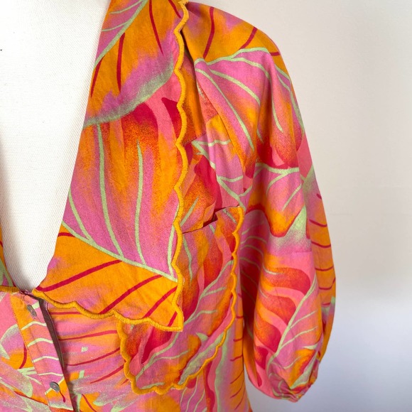 Farm Rio Bright Forest Button Front Midi Dress In Orange Size Medium New - Picture 13 of 16